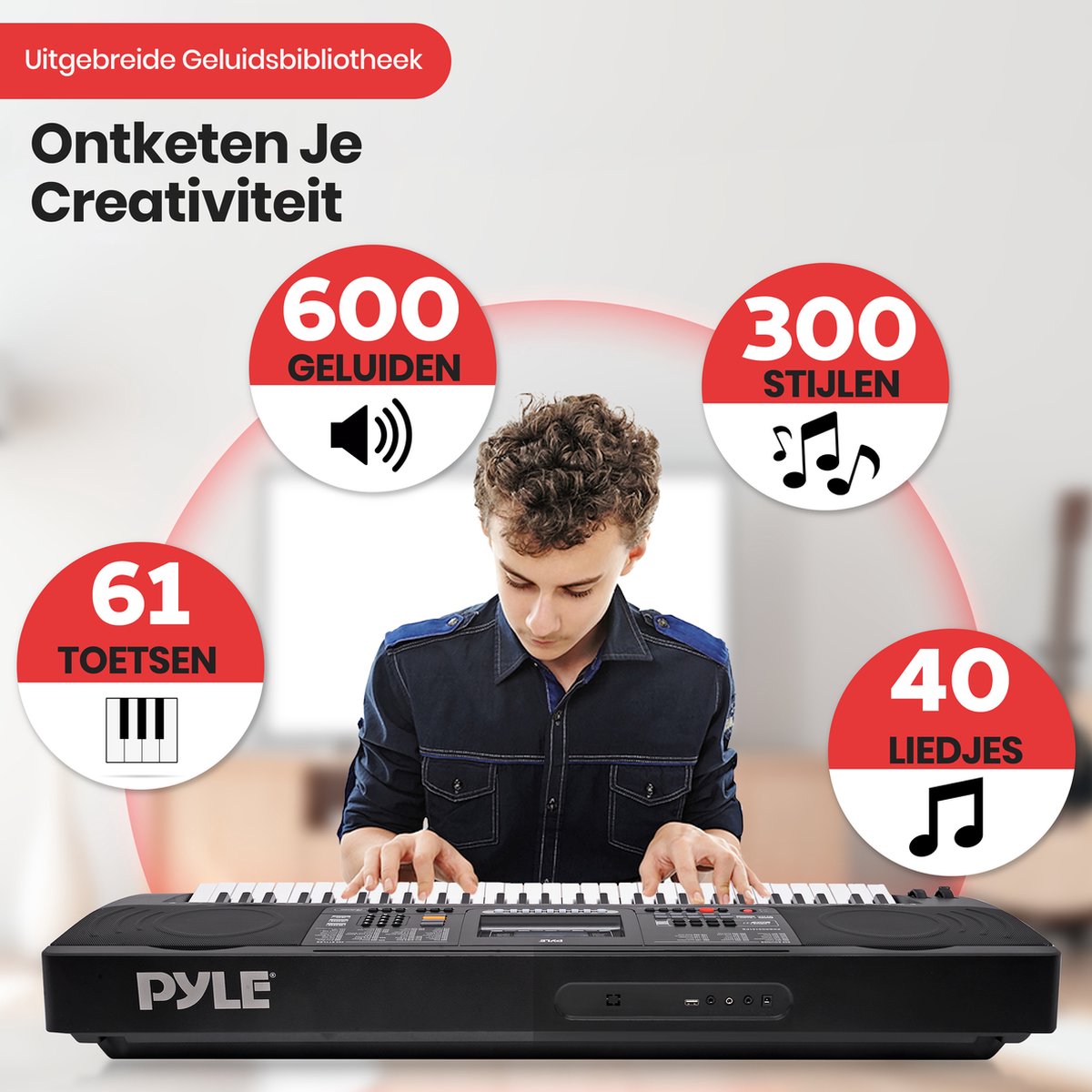 Pyle 61-Toetsen Elektrisch Keyboard