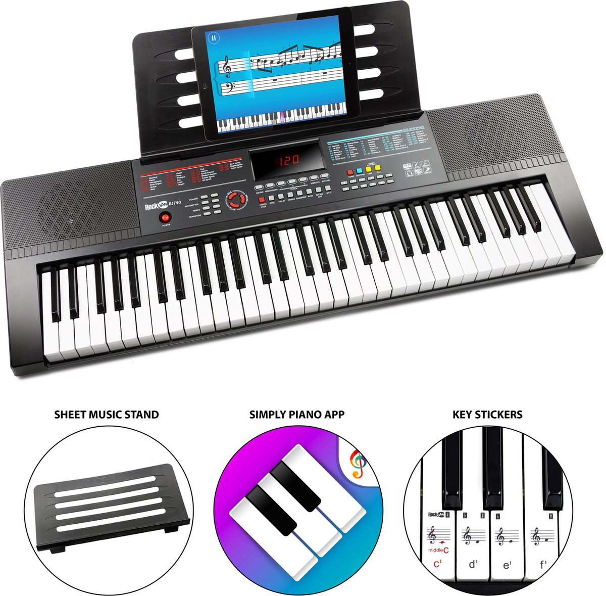 De RockJam RJ740CE 61-toetsen keyboard in één oogopslag