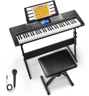 SnelShoppen - Elektrisch keyboard piano met 61 toetsen, inclusief standaard, kruk en microfoon