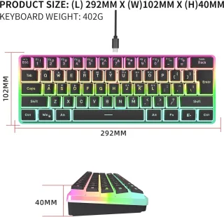 Snpurdiri 60% Wired Gaming Keyboard Black (QWERTY)