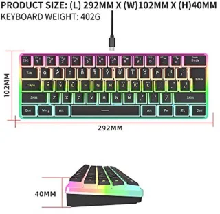 Snpurdiri 60% Wired Gaming Keyboard QWERTY Black