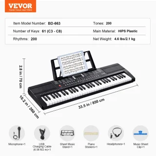 VEVOR Digitaal Keyboard 61 toetsen