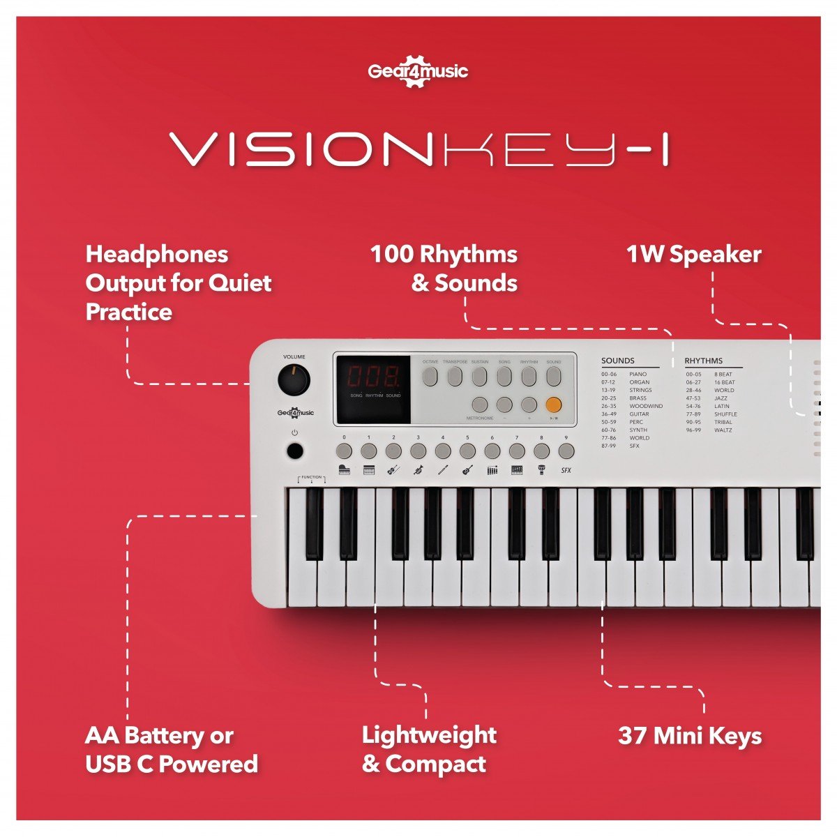 VISIONKEY-1 Mini Keyboard Wit 37 Toetsen