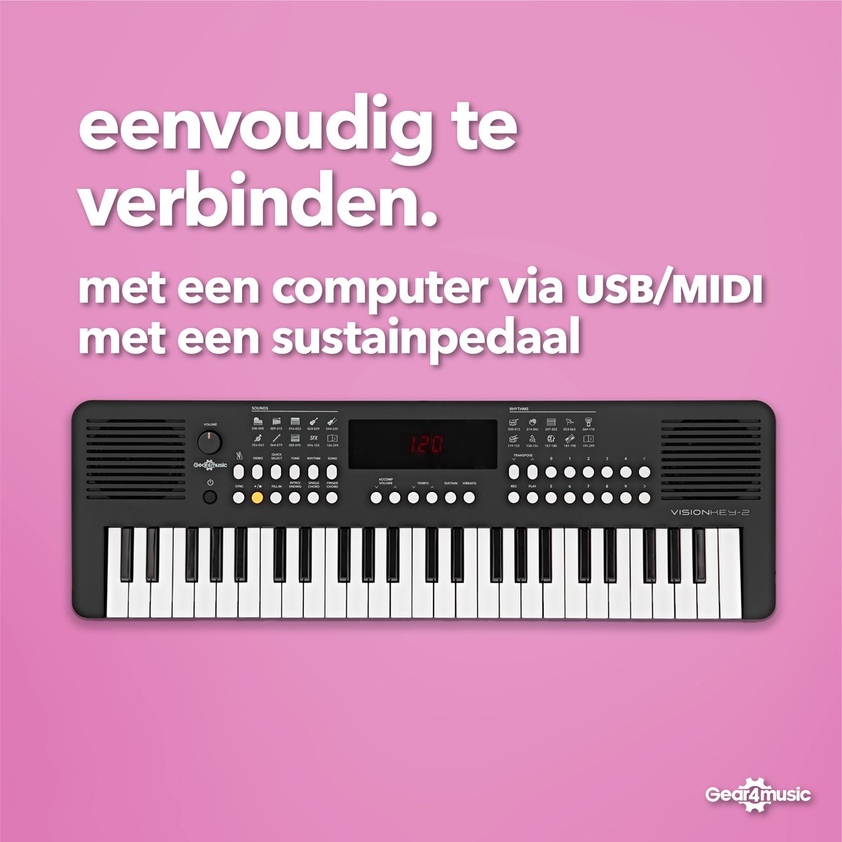 VISIONKEY-2 Draagbaar Keyboard 49-toets Zwart