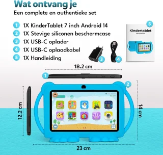 KinderTablet – 7 Inch – Vanaf 3 jaar – Android 14 – 4GB RAM – 32GB – WiFi – Beschermhoes – Blauw - Quadcore