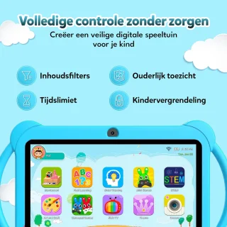 KinderTablet – 7 Inch – Vanaf 3 jaar – Android 14 – 4GB RAM – 32GB – WiFi – Beschermhoes – Blauw - Quadcore