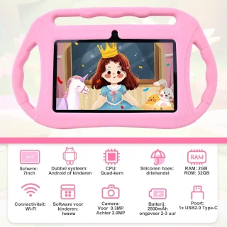 Kindertablet - Tablet voor Kinderen - 7 Inch - Ouderlijk Toezicht - 32GB Opslag