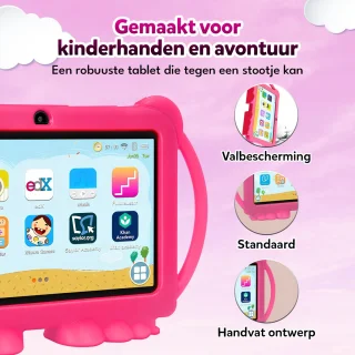 KinderTablet – 7 Inch – Vanaf 3 jaar – Android 14 – 4GB RAM – 32GB – WiFi – Beschermhoes – Roze - Quadcore