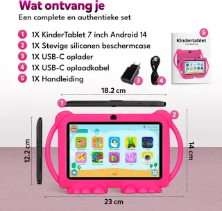 KinderTablet – 7 Inch – Vanaf 3 jaar – Android 14 – 4GB RAM – 32GB – WiFi – Beschermhoes – Roze - Quadcore