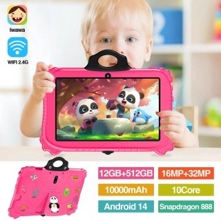 Wat vinden we goed aan de Kindertablet vanaf 3 jaar - Kindertablet 7 inch - Android 14 - Google Play Ondersteuning - Wifi - Bluetooth - 12GB - Beschermhoes - Roze