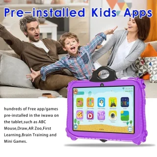 Kindertablet vanaf 3 jaar - Kindertablet 7 inch - Android 14 - Google Play Ondersteuning - Wifi - Bluetooth - 12GB - Beschermhoes - Roze