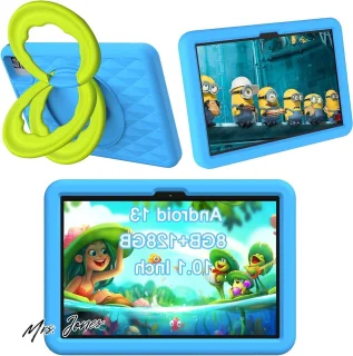 Mrs. Jones 10.1 Inch Kids Tablet Children's Tablet with WiFi Android 13 Tablet 8RAM 128ROM Netflix Educational Tablet with 6000mAh Battery Parental Control Bluetooth Dual Camera-Blue .