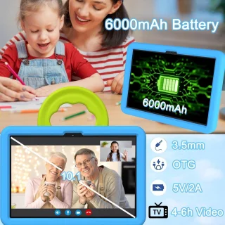 Mrs. Jones 10.1 Inch Kids Tablet Children's Tablet with WiFi Android 13 Tablet 8RAM 128ROM Netflix Educational Tablet with 6000mAh Battery Parental Control Bluetooth Dual Camera-Blue .