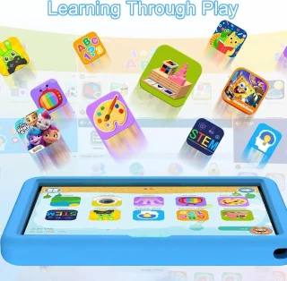 Mrs. Jones 10.1 Inch Kids Tablet Children's Tablet with WiFi Android 13 Tablet 8RAM 128ROM Netflix Educational Tablet with 6000mAh Battery Parental Control Bluetooth Dual Camera-Blue .