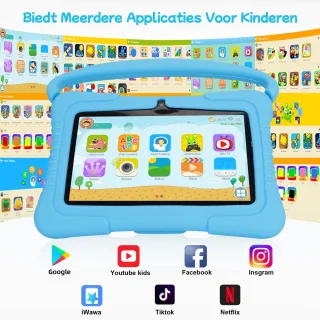 Gloovon - Kindertablet 7 Inch - 2+32GB Geheugen - Vanaf 3 Jaar - Ouderlijk Toezicht - Ook Voor Volwassenen - Incl. Blauw Beschermhoes