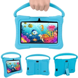 Gloovon - Kindertablet 7 Inch - 2+32GB Geheugen - Vanaf 3 Jaar - Ouderlijk Toezicht - Ook Voor Volwassenen - Incl. Blauw Beschermhoes