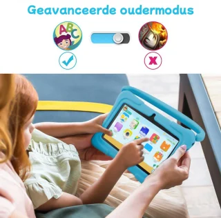 Gloovon - Kindertablet 7 Inch - 2+32GB Geheugen - Vanaf 3 Jaar - Ouderlijk Toezicht - Ook Voor Volwassenen - Incl. Blauw Beschermhoes