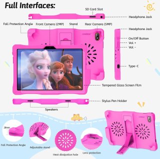 Wat vinden we goed aan de Kindertablet - 10.1 Inch - Tablet - Android 12 - 3GB RAM - 32GB ROM - 5MP Camera - Met Hoes en Pen