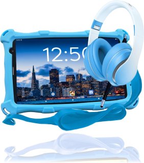 AngelTech Kinder Tablet PRO MAX Blauw + Kinderkoptelefoon Combipakket