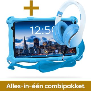 AngelTech Kinder Tablet PRO MAX Blauw + Kinderkoptelefoon Combipakket