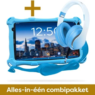 AngelTech Kinder Tablet PRO MAX Blauw + Kinderkoptelefoon Combipakket