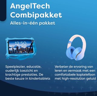 AngelTech Kinder Tablet PRO MAX Blauw + Kinderkoptelefoon Combipakket