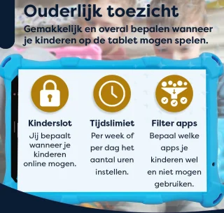 AngelTech Kinder Tablet PRO MAX Blauw + Kinderkoptelefoon Combipakket