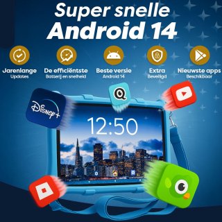 AngelTech Kinder Tablet PRO MAX Blauw + Kinderkoptelefoon Combipakket