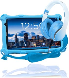 AngelTech Kinder Tablet PRO MAX Blauw + Kinderkoptelefoon Combipakket