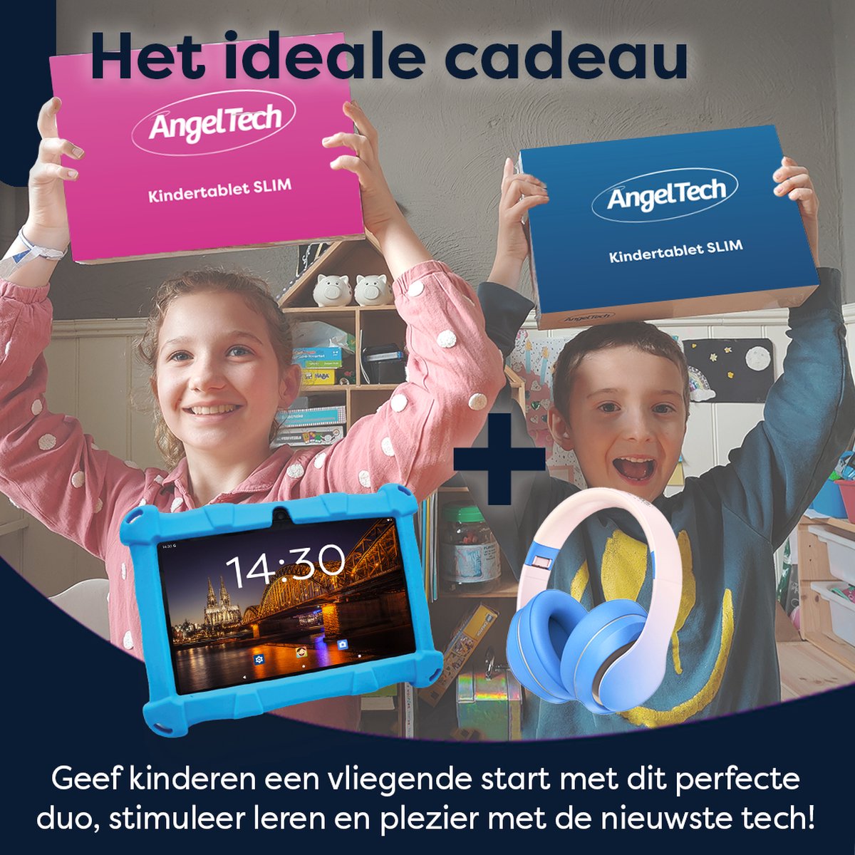 AngelTech Kinderpakket Slim - Kindertablet en Kinderkoptelefoon Blauw