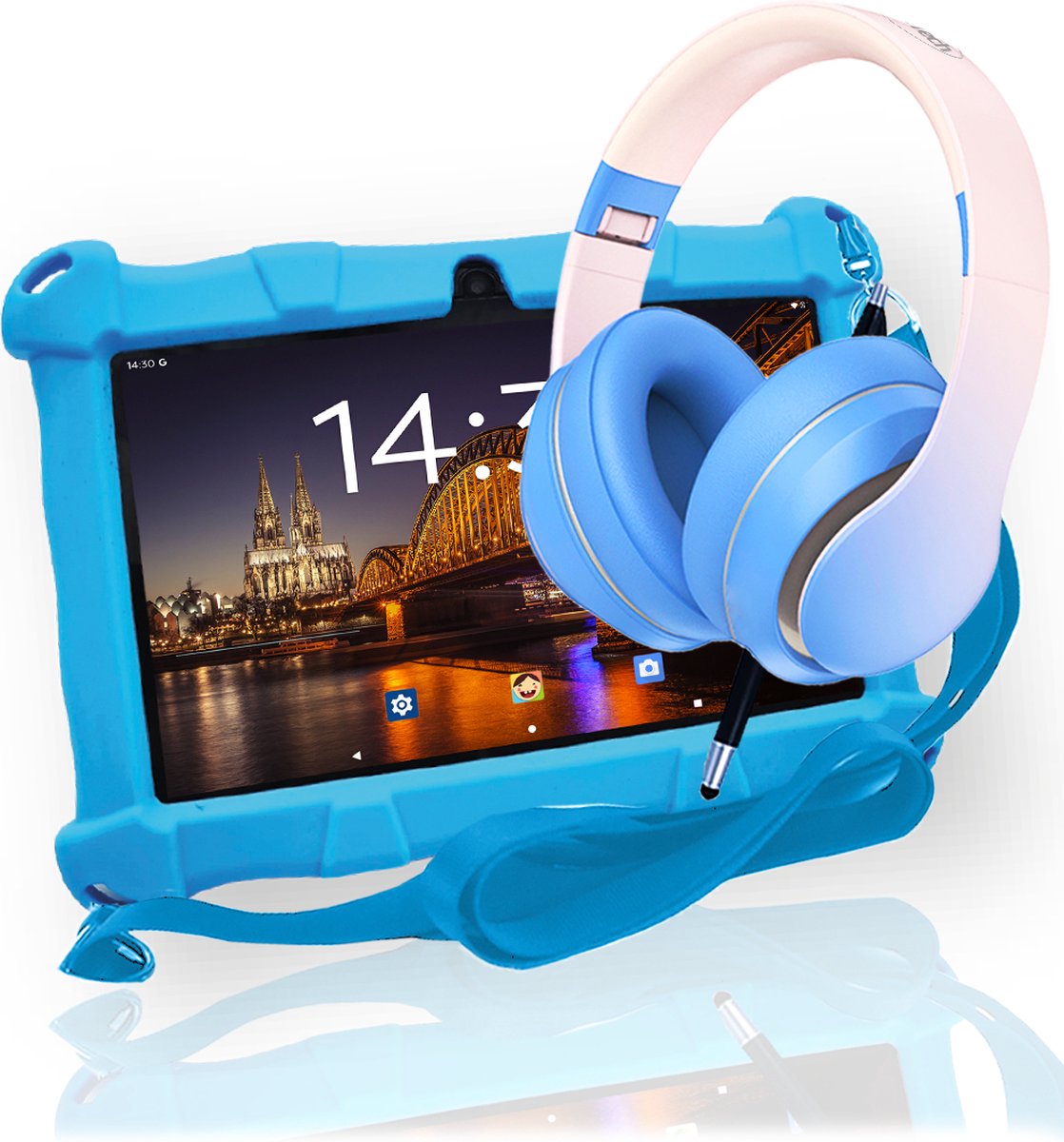 AngelTech Kinderpakket Slim - Kindertablet en Kinderkoptelefoon Blauw