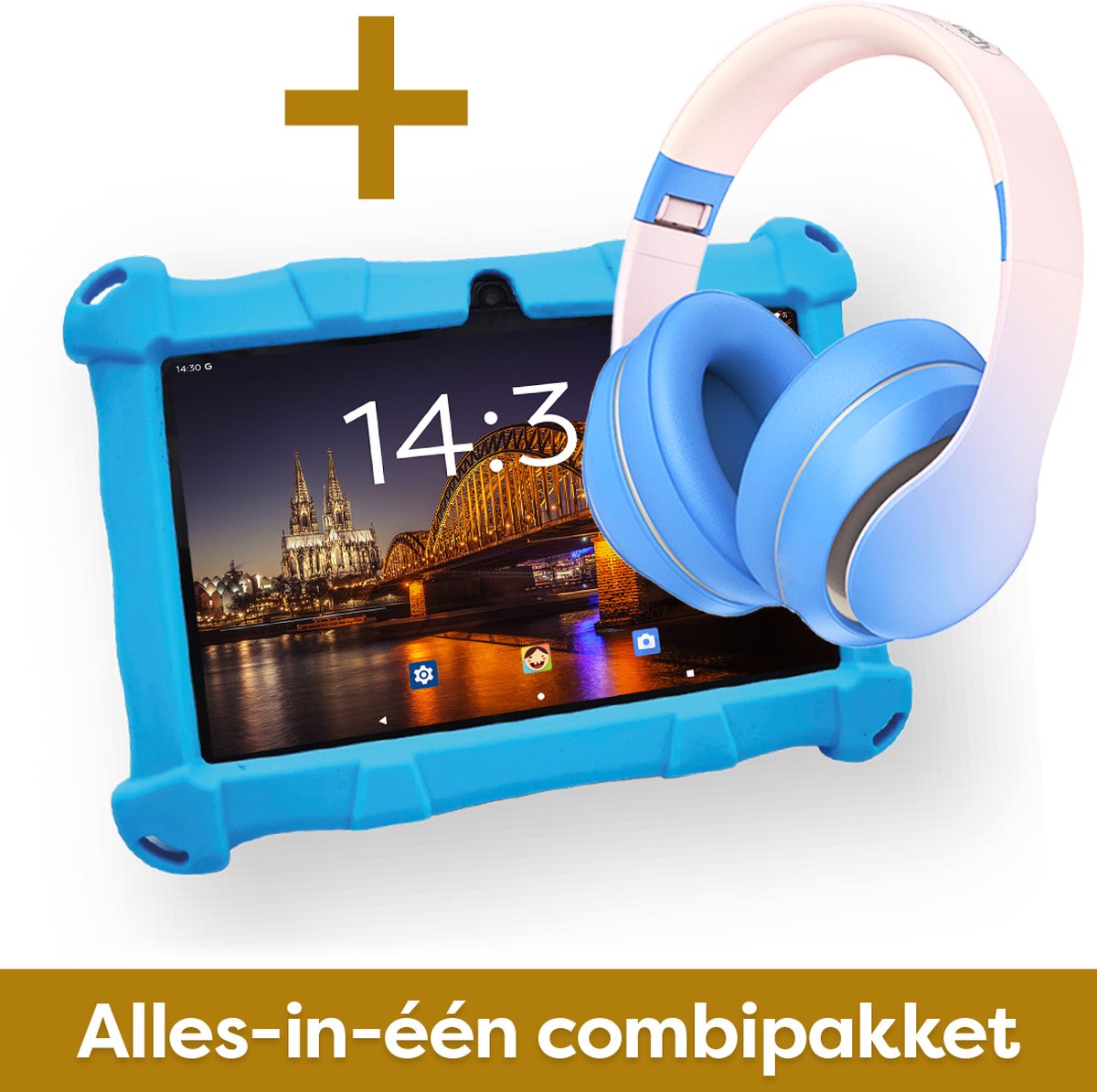 AngelTech Kinderpakket Slim - Kindertablet en Kinderkoptelefoon Blauw