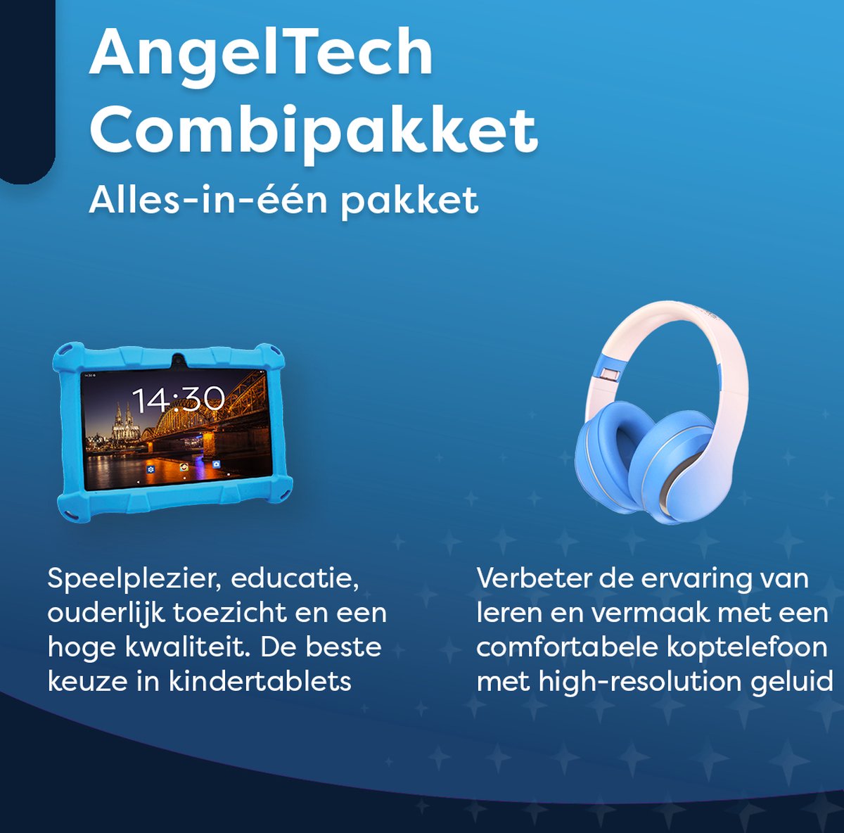 AngelTech Kinderpakket Slim - Kindertablet en Kinderkoptelefoon Blauw