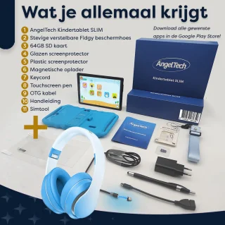 AngelTech Kinderpakket Slim - Kindertablet en Kinderkoptelefoon Blauw