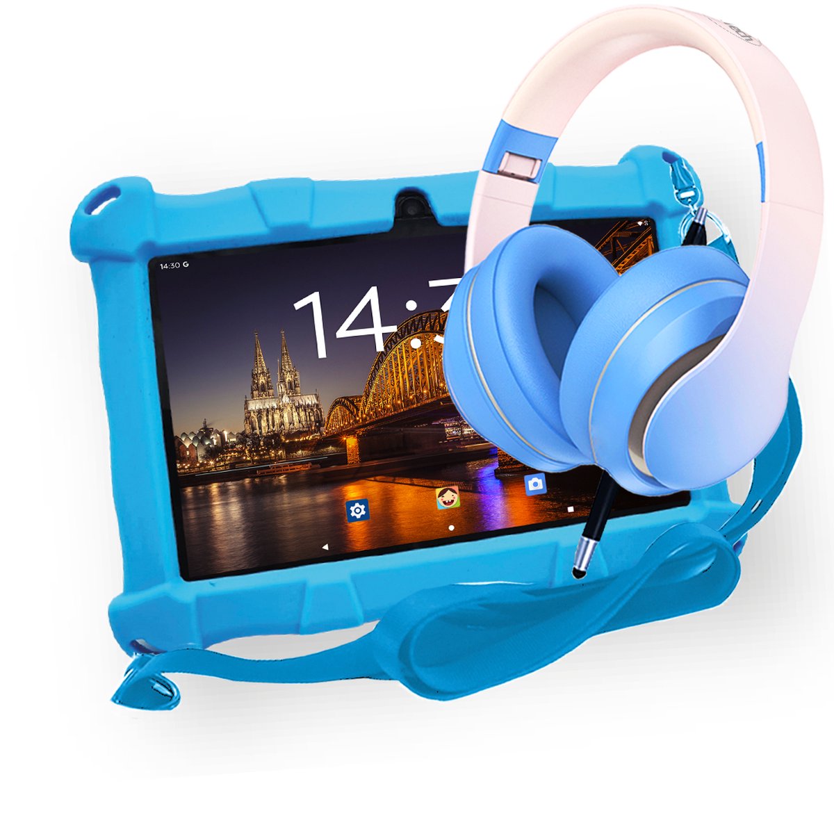 AngelTech Kinderpakket Slim - Kindertablet en Kinderkoptelefoon Blauw