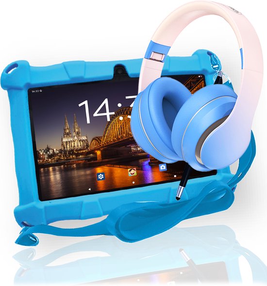 AngelTech Kinderpakket Slim - Kindertablet en Kinderkoptelefoon Blauw