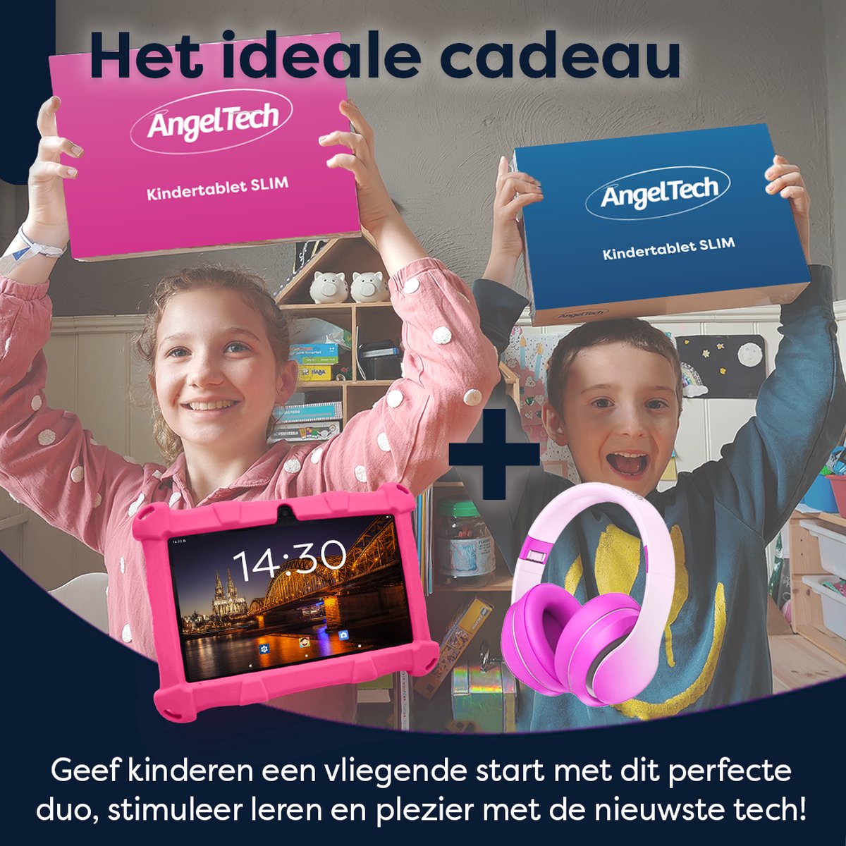 AngelTech Kinderpakket Slim - Kindertablet en Kinderkoptelefoon Roze