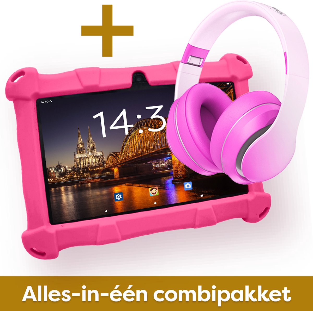 AngelTech Kinderpakket Slim - Kindertablet en Kinderkoptelefoon Roze