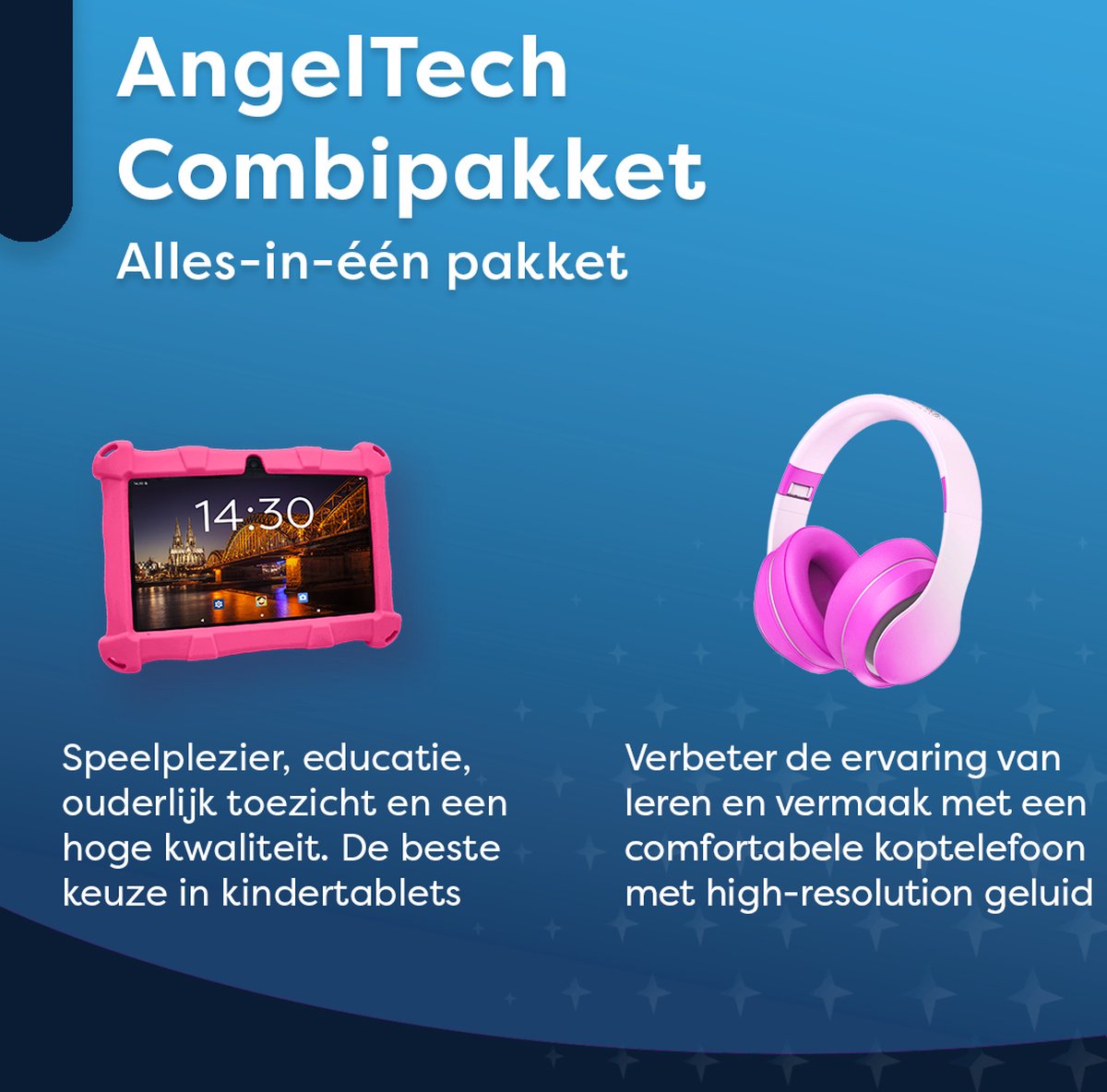 AngelTech Kinderpakket Slim - Kindertablet en Kinderkoptelefoon Roze