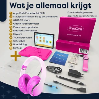 AngelTech Kinderpakket Slim - Kindertablet en Kinderkoptelefoon Roze