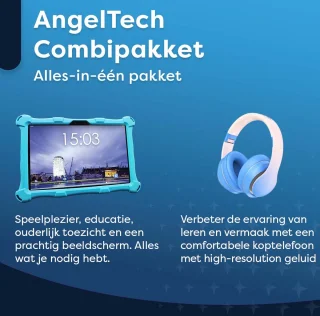 AngelTech Kinderpakket XL - Kindertablet XL en Kinderkoptelefoon - Blauw