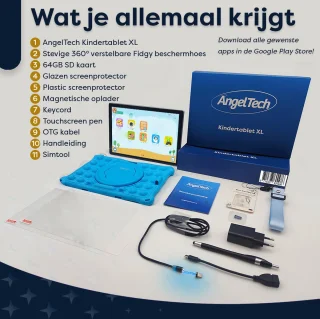 AngelTech Kinderpakket XL - Kindertablet XL en Kinderkoptelefoon - Blauw