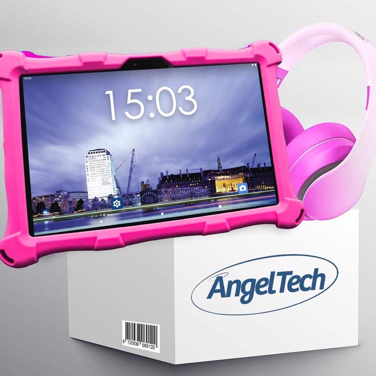 AngelTech Kinderpakket XL - Kindertablet XL + Kinderkoptelefoon Roze