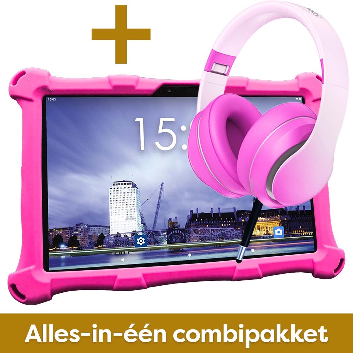 AngelTech Kinderpakket XL - Kindertablet XL + Kinderkoptelefoon Roze