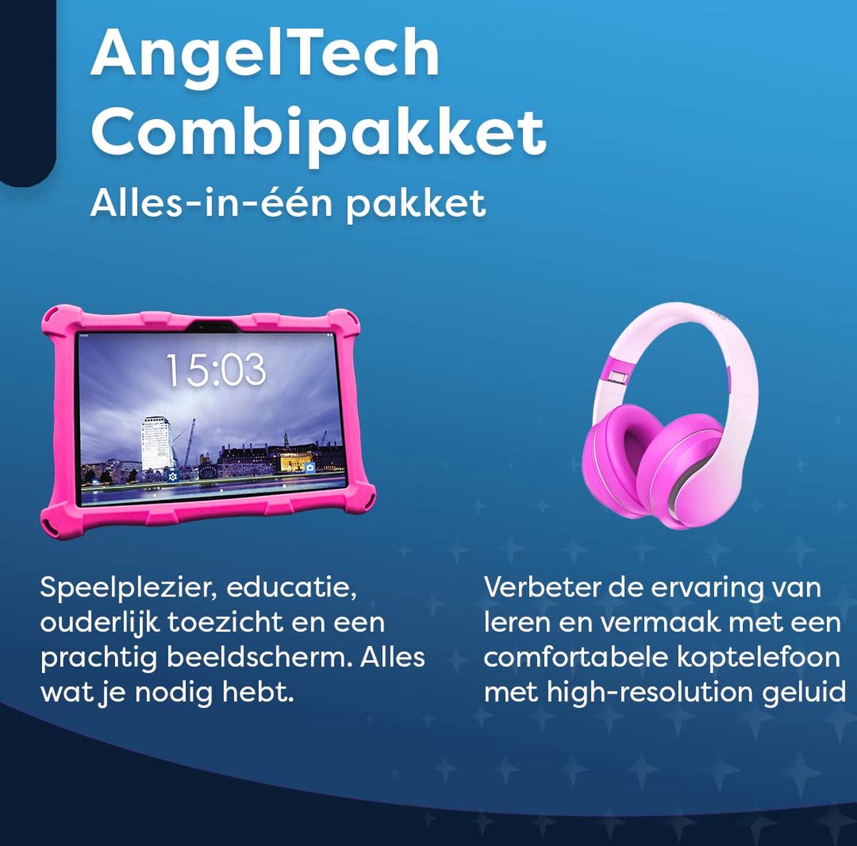 AngelTech Kinderpakket XL - Kindertablet XL + Kinderkoptelefoon Roze