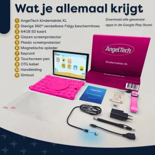 AngelTech Kinderpakket XL - Kindertablet XL + Kinderkoptelefoon Roze