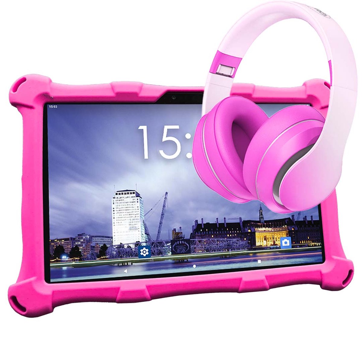 AngelTech Kinderpakket XL - Kindertablet XL + Kinderkoptelefoon Roze