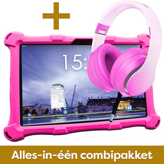 AngelTech Kinderpakket XL - Kindertablet XL + Kinderkoptelefoon Roze