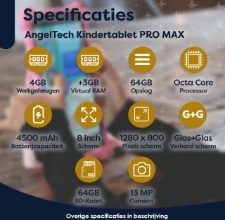 AngelTech Kindertablet PRO MAX 8 Inch Blauw