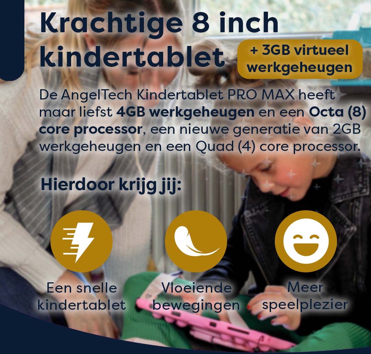 AngelTech Kindertablet PRO MAX 8 Inch Blauw